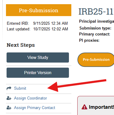 Blue Submit Action Highlighted on screenshot of ESTR pre-submission page