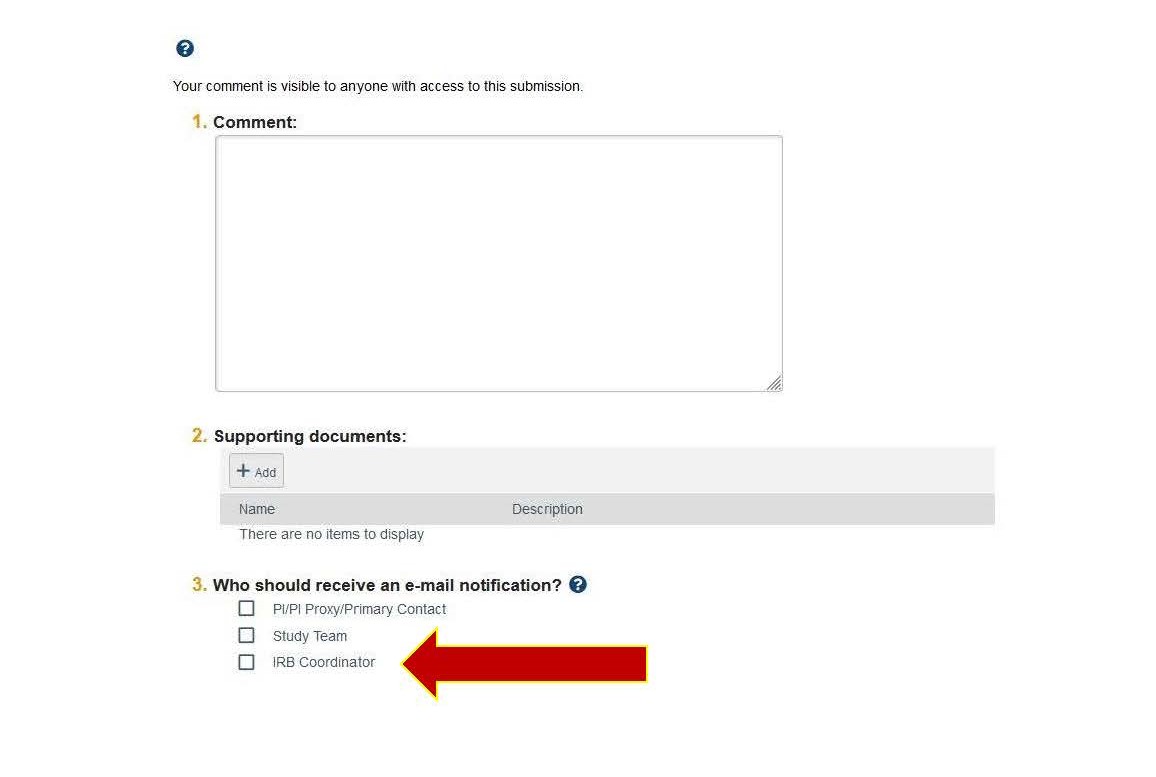ESTR Page showing Add Comment - IRB Reviewer option