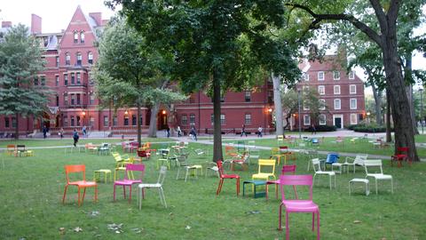 Harvard Yard with colorful chairs